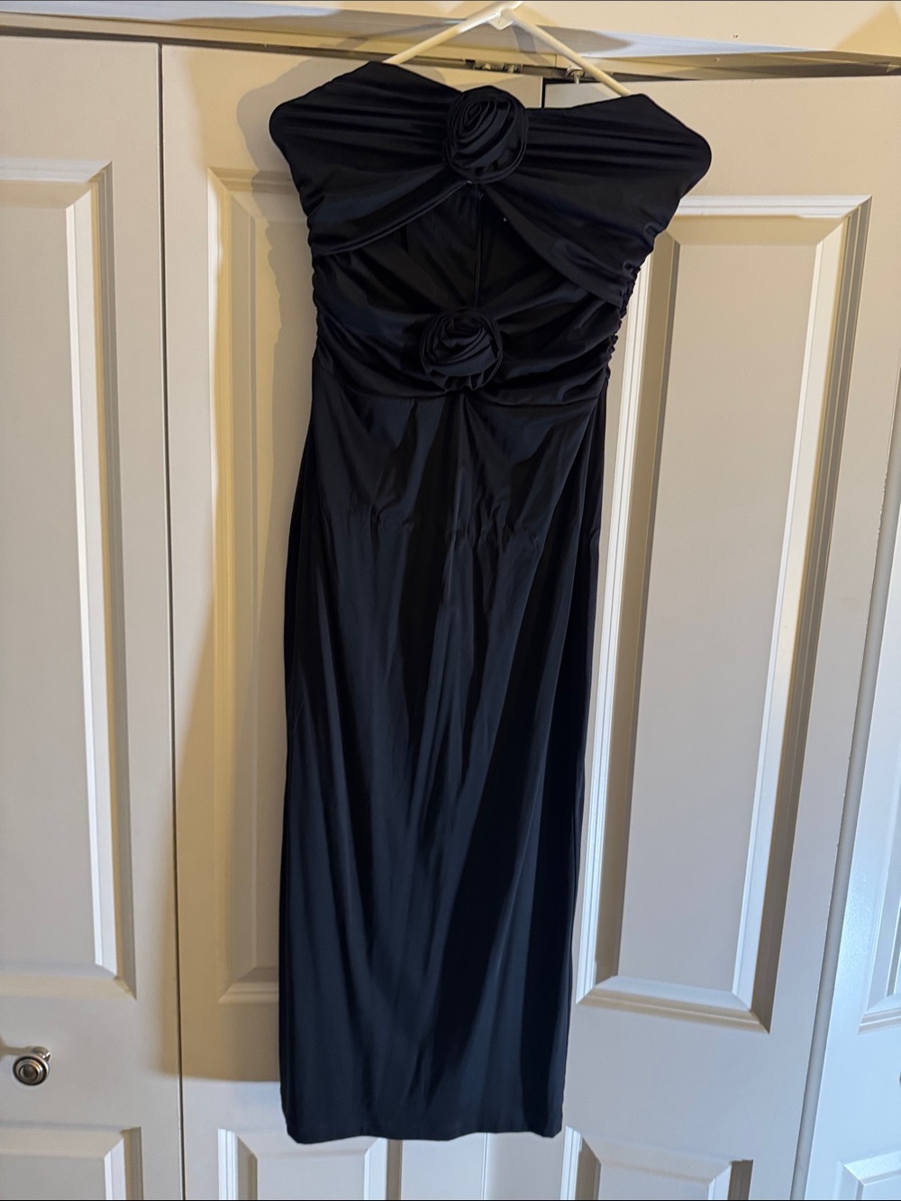 Ronny Kobo Collection Black Strapless Gown with Rosette Accents